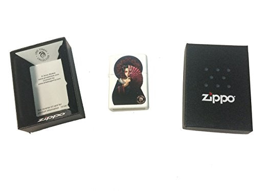 Anne Stokes Japanese Geisha with Fan - White Matte Zippo Lighter