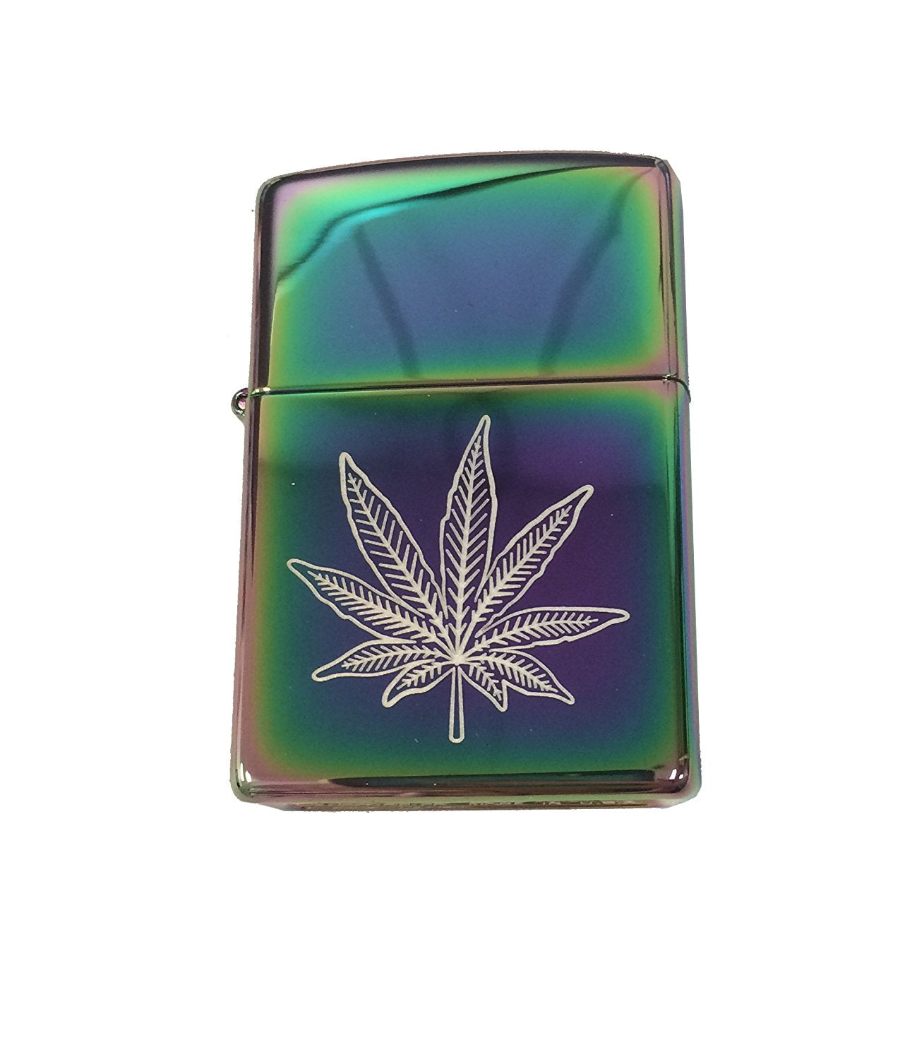 9 Point Weed Leaf - Engraved Multi Color/Spectrum Zippo Lighter