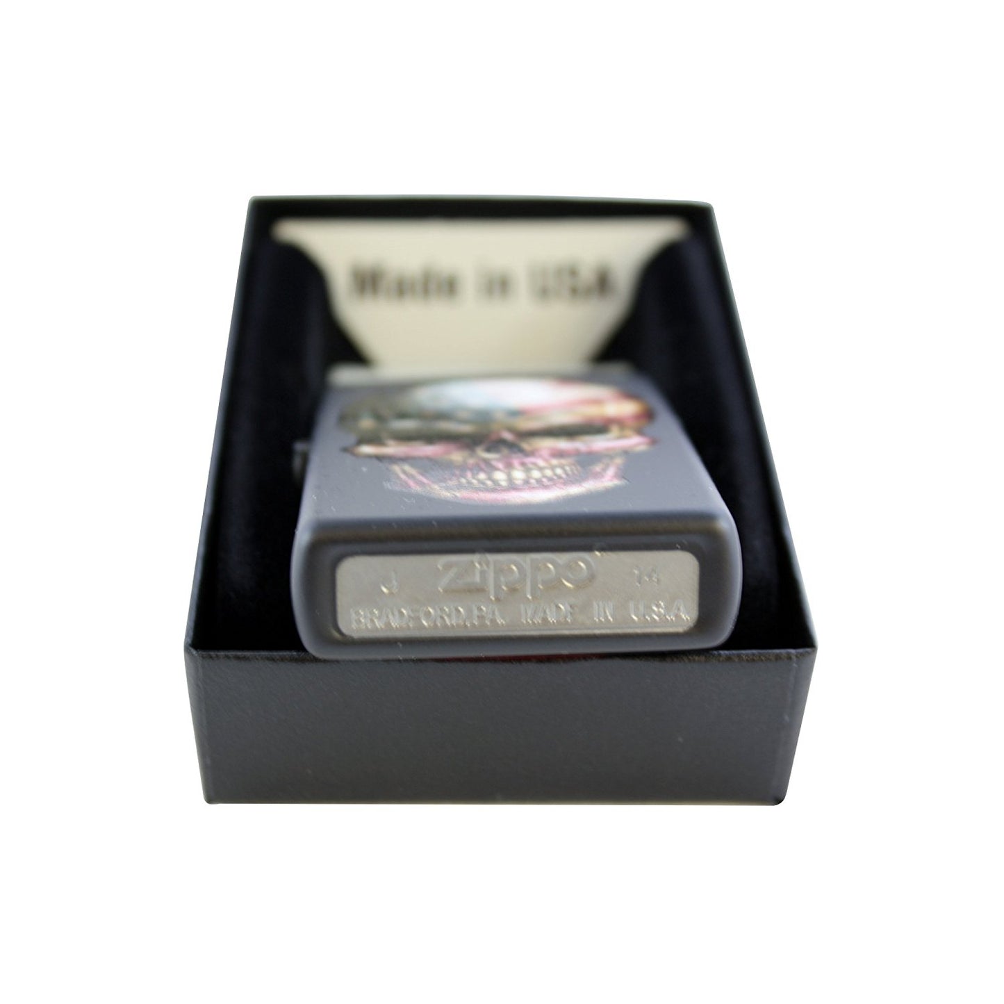 American Flag on Skull - Black Matte Zippo Lighter