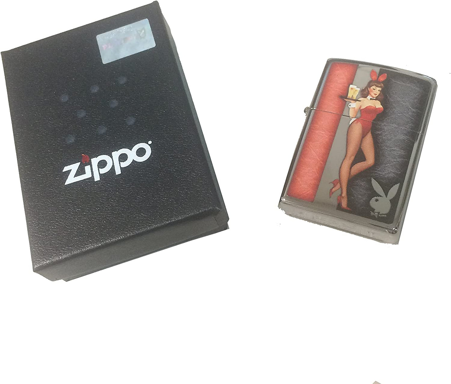 Red Costumed Playboy Cocktail Waitress with Logo - High Polish Chrome Zippo Lighter