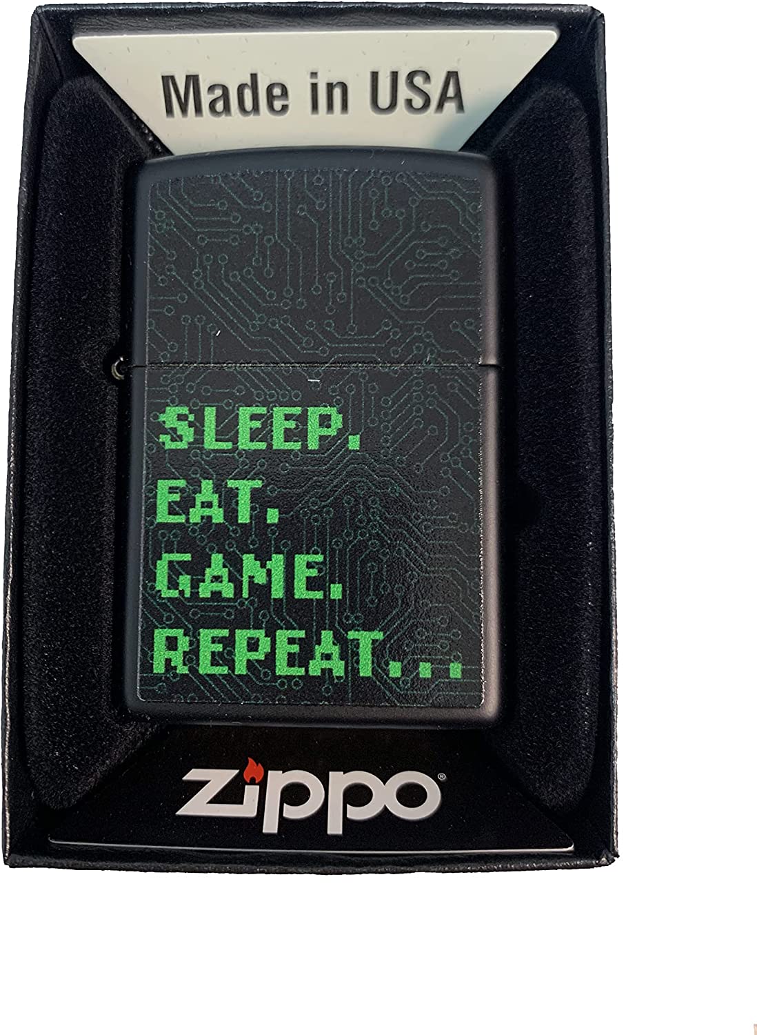 "Eat, Sleep, Game, Repeat" Gaming Design - Black Matte Zippo Lighter