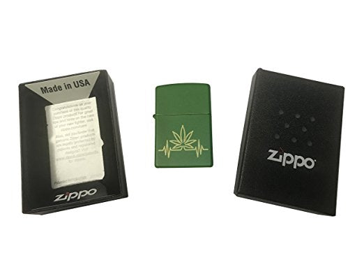 Leaf Heart Beat Design - Engraved Moss Green Matte Zippo Lighter