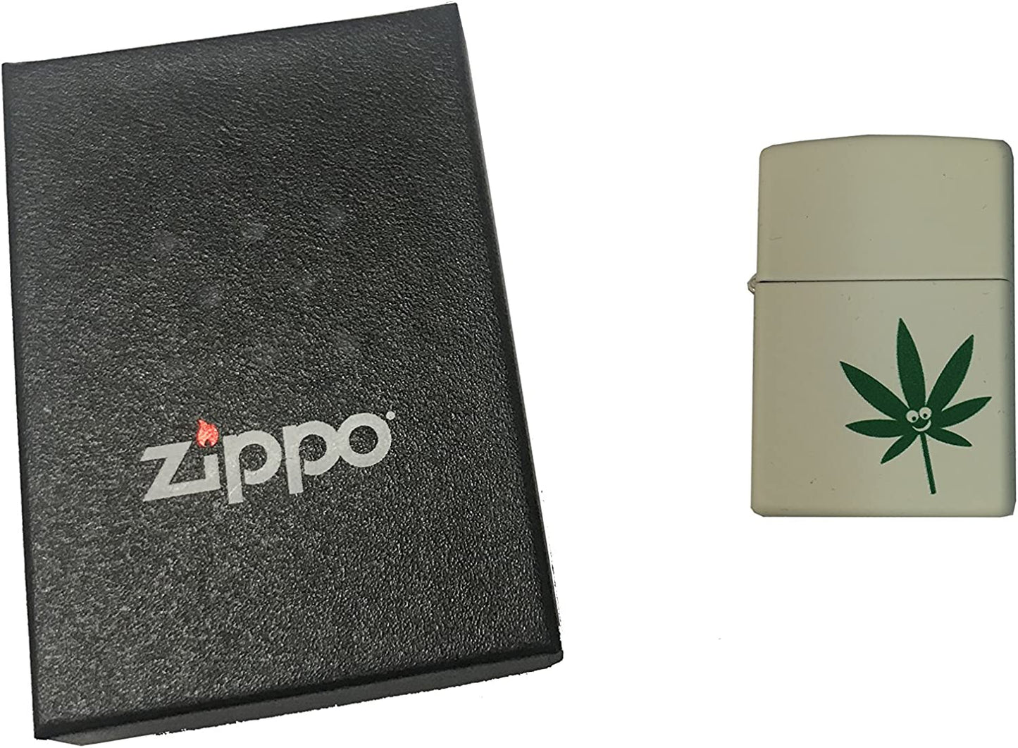 Smiley Face Pot Leaf - Cream Matte Zippo Lighter