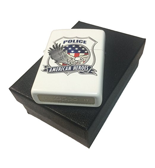 "American Heroes" Police Badge with Eagle - White Matte Zippo Lighter
