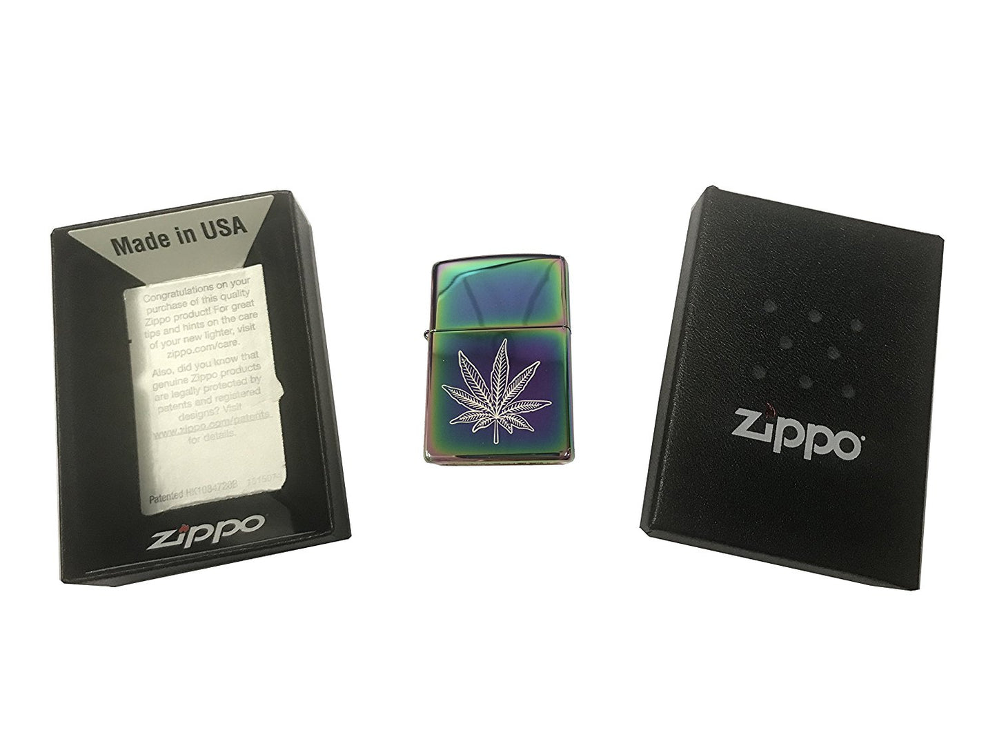 9 Point Weed Leaf - Engraved Multi Color/Spectrum Zippo Lighter