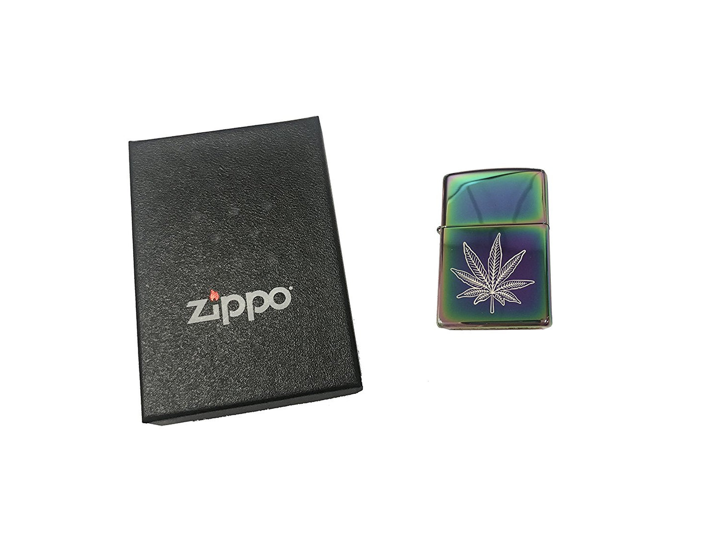 9 Point Weed Leaf - Engraved Multi Color/Spectrum Zippo Lighter