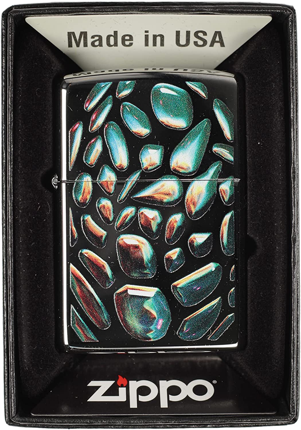 Teal Gems Scales Design - High Polish Chrome Zippo Lighter
