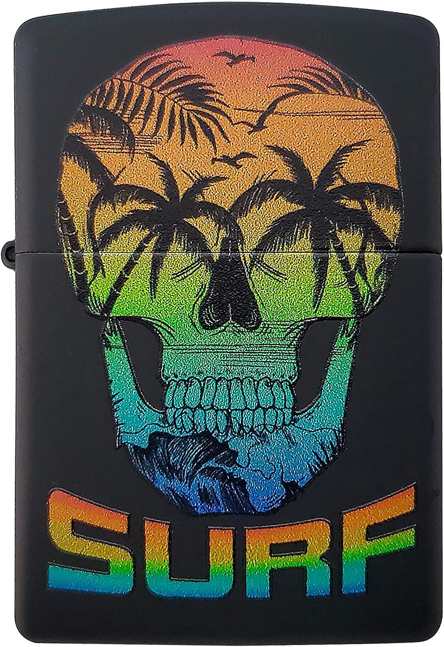 Cool Summer Palm Tree Surf Skull - Black Matte Zippo Lighter