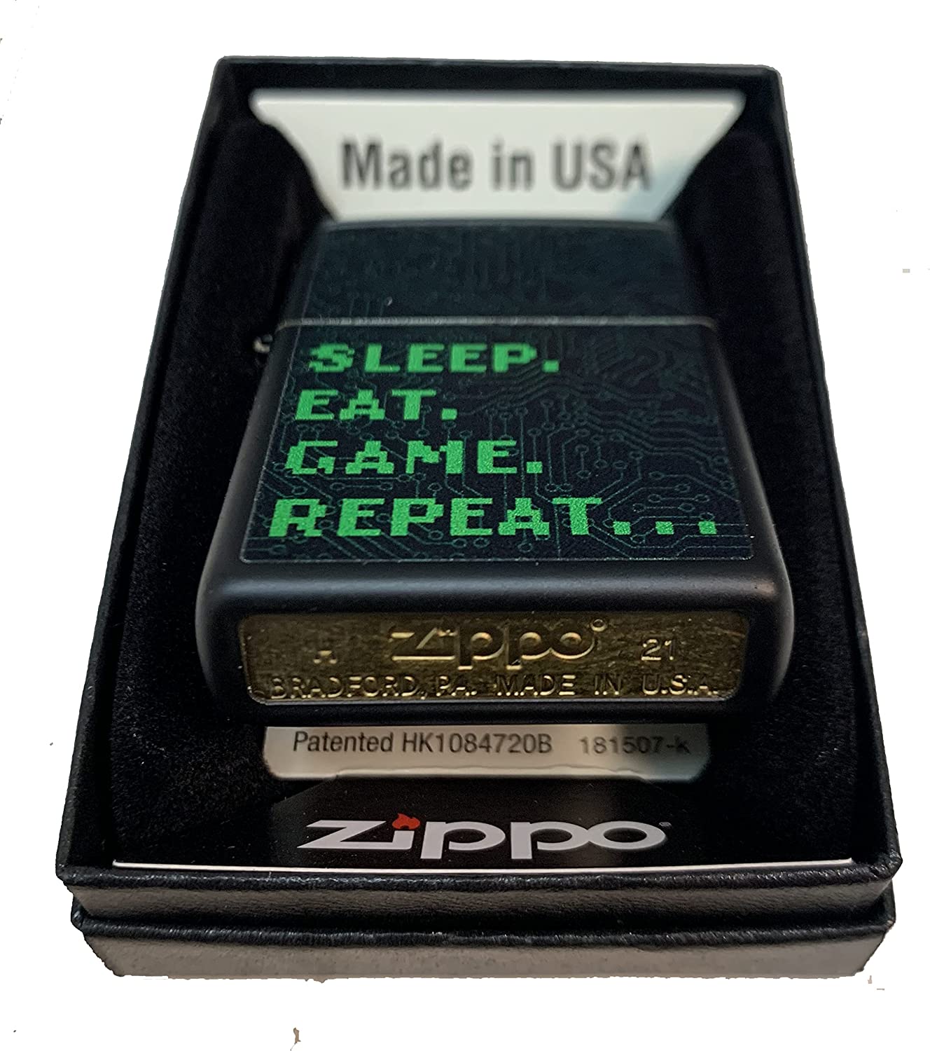 "Eat, Sleep, Game, Repeat" Gaming Design - Black Matte Zippo Lighter