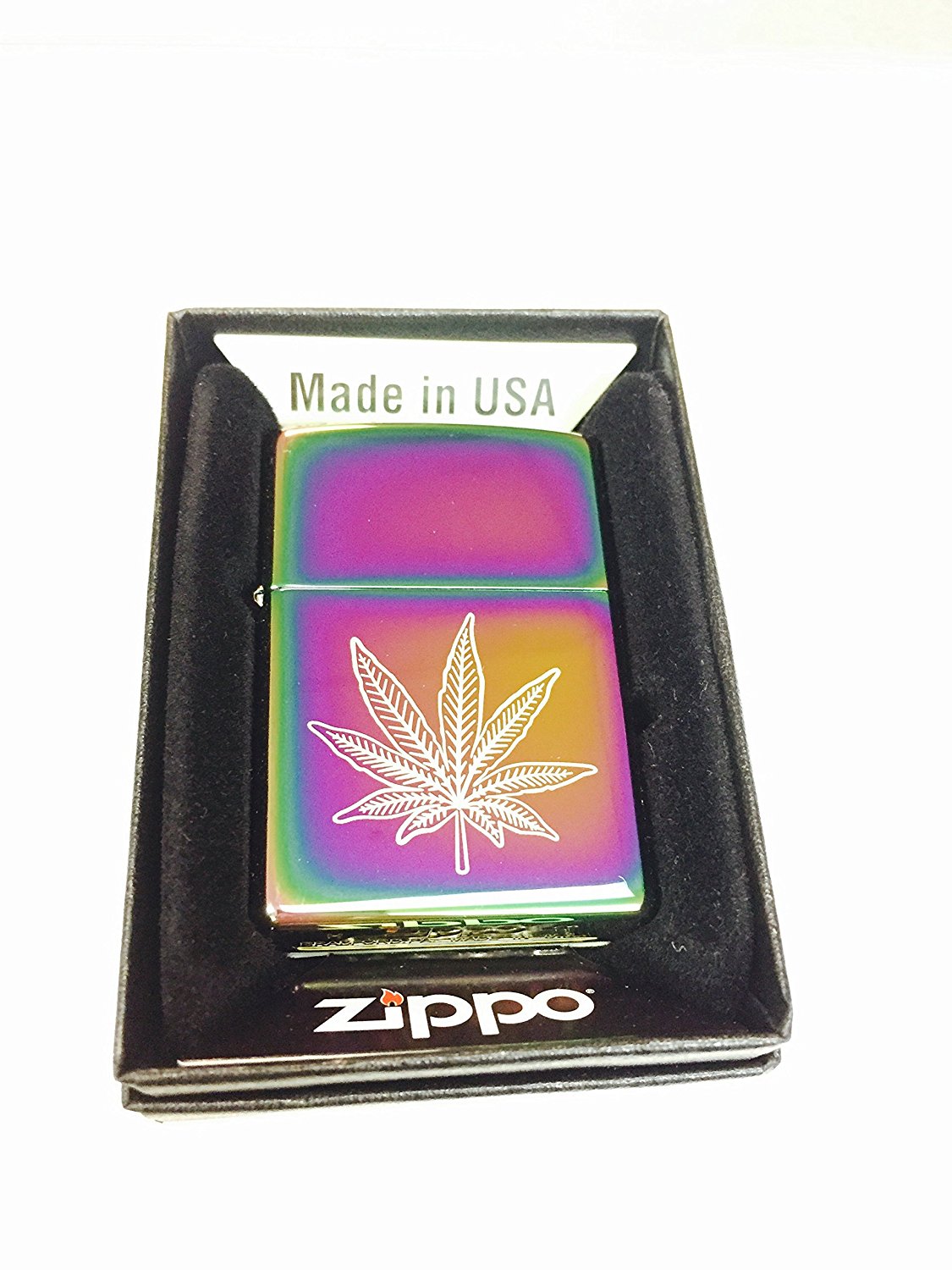 9 Point Weed Leaf - Engraved Multi Color/Spectrum Zippo Lighter