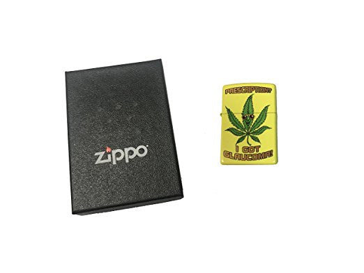 Glaucoma Prescription Weed Leaf with Sunglasses - Lemon Matte Zippo Lighter