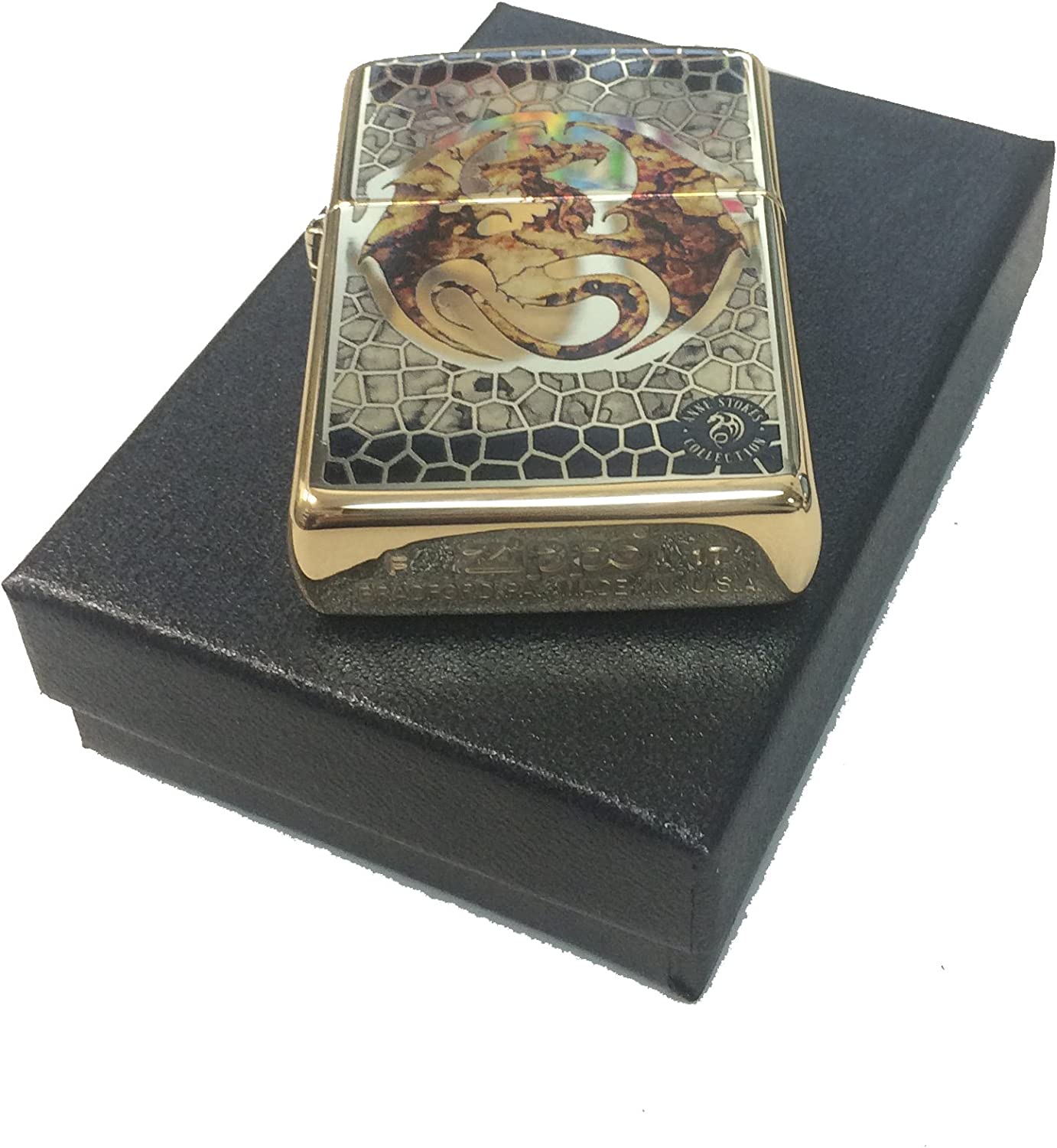 Anne Stokes Dragon Emblem with Scales Design - Fusion High Polish Brass Zippo Lighter