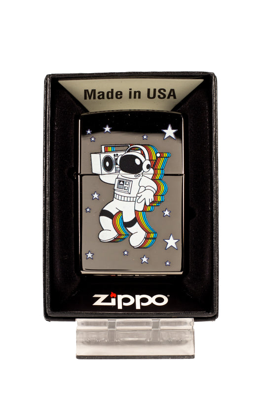 Rocking Space Man with Boombox - Black Ice Zippo Lighter