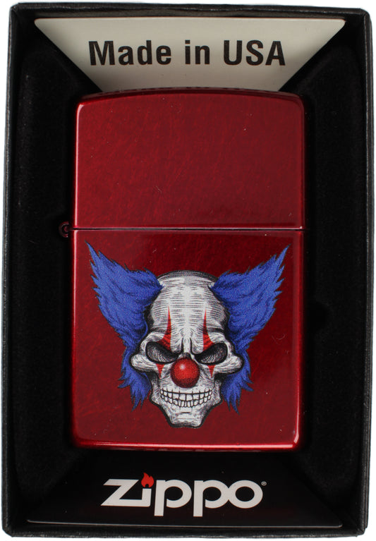 Blue Tufted Clown Skull - Candy Apple Red Zippo Lighter