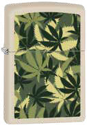 Double Sided Weed Leaf Camouflage - Cream Matte Zippo Lighter