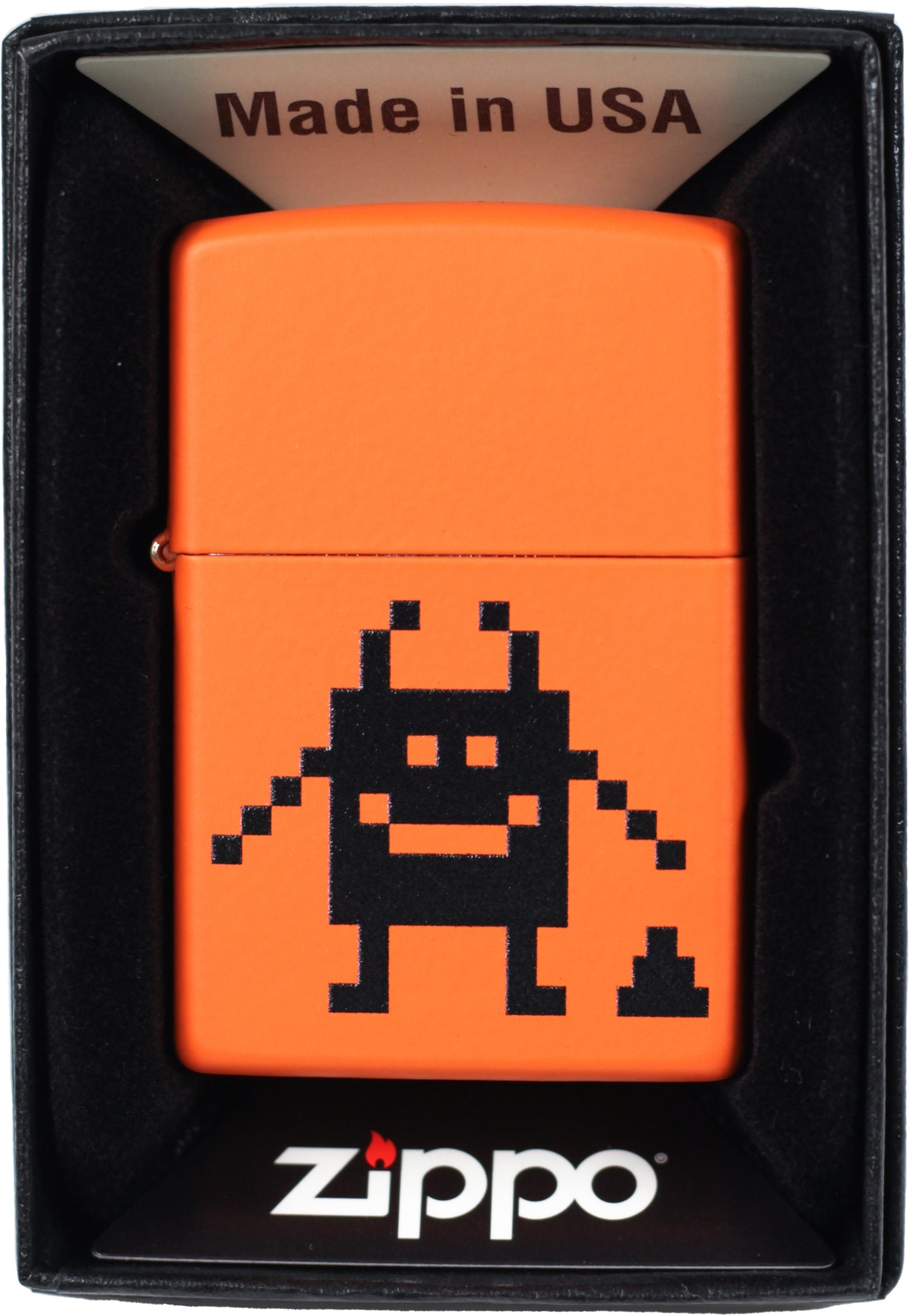 Pixel Character with Poop - Orange Matte Zippo Lighter