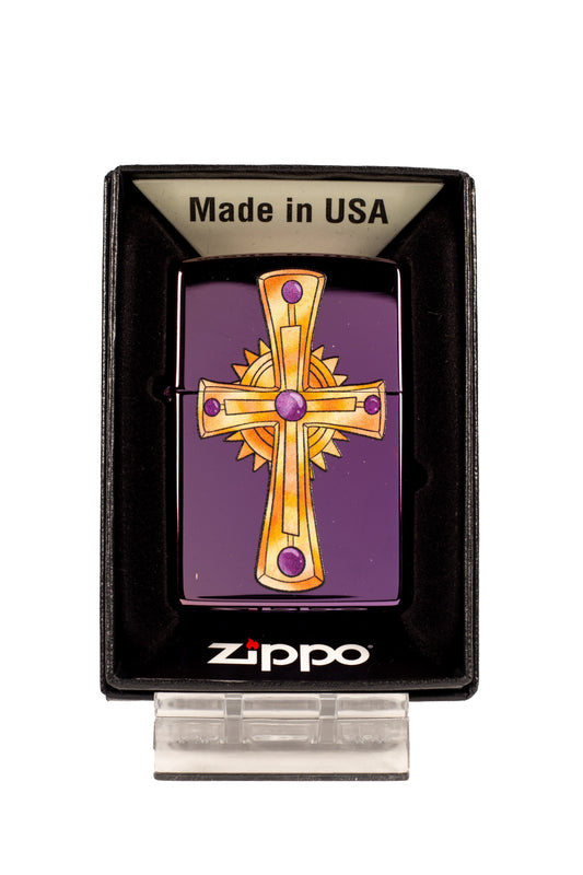 Jeweled Cross - High Polish Purple/Abyss Zippo Lighter