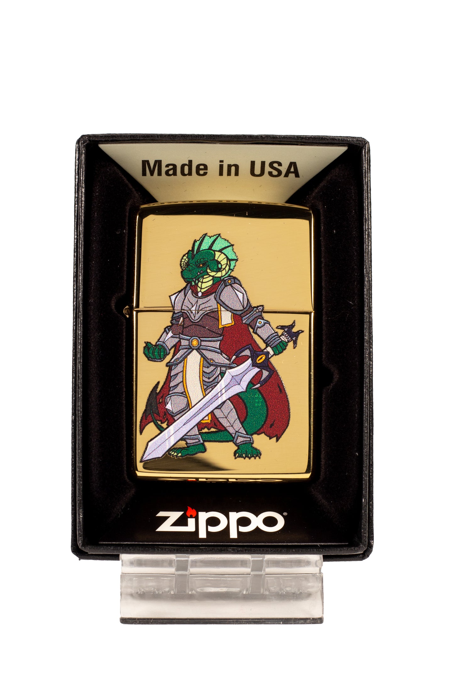 Green Dragonman Fantasy Warrior - High Polish Brass Zippo Lighter