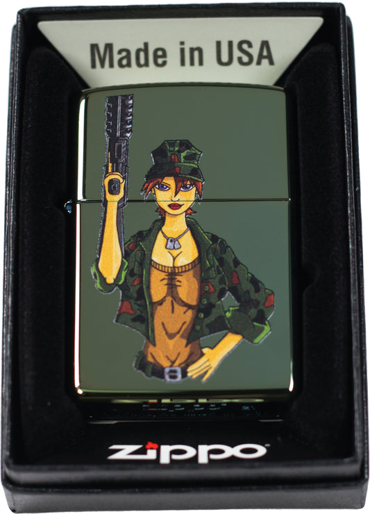 Big Gun Chick - High Polish Green/Chameleon Zippo Lighter