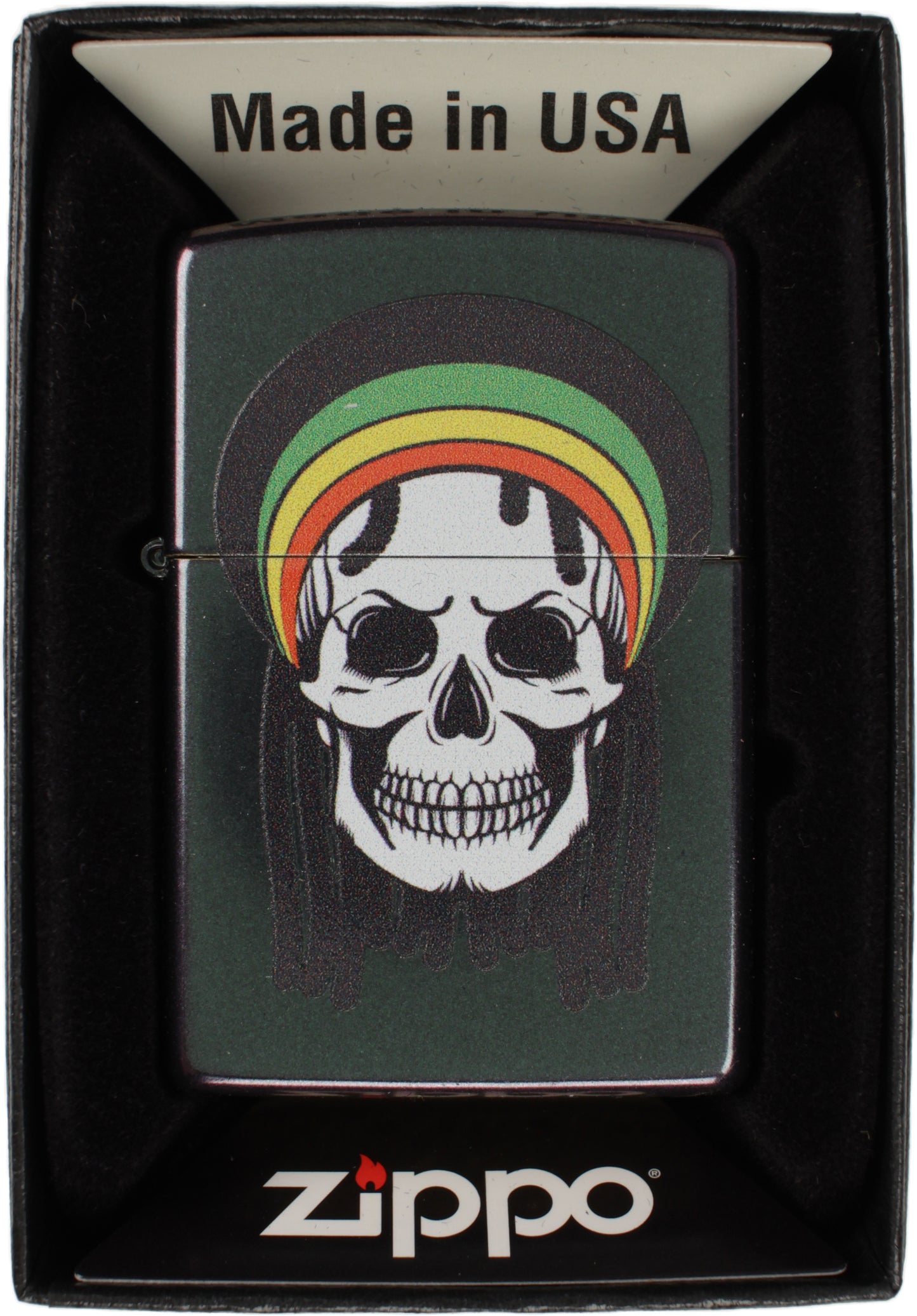 Rastafari Skull with Dreads - Iridescent Zippo Lighter