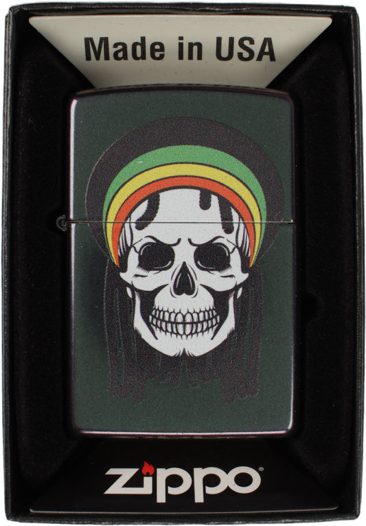 Rastafari Skull with Dreads - Iridescent Zippo Lighter