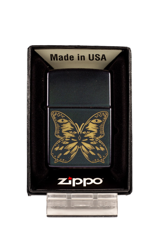 Butterfleyes Butterfly with Eyes in Wings - Engraved Iridescent Zippo Lighter
