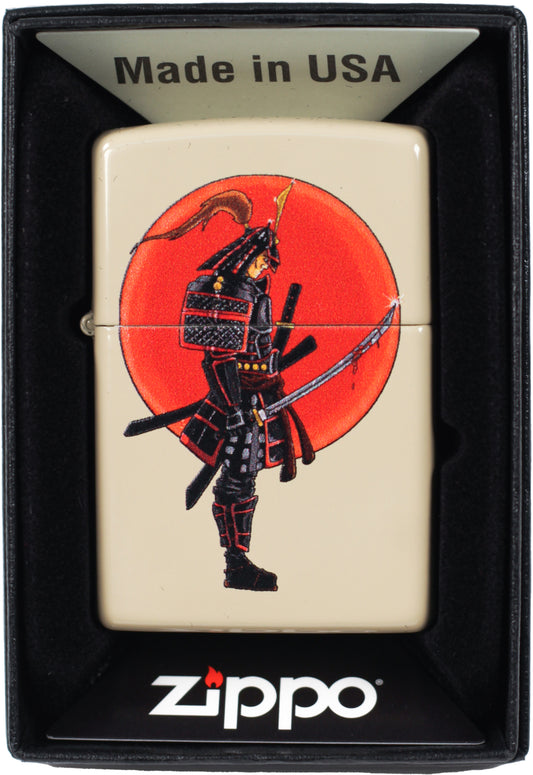Japanese Samurai Warrior with Bloody Sword - Flat Sand Zippo Lighter
