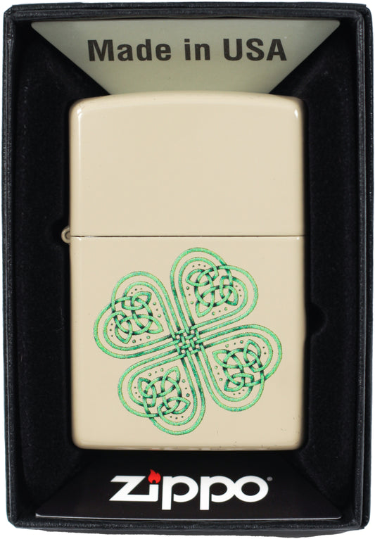 Celtic Shamrock Many Blessings - Flat Sand Zippo Lighter