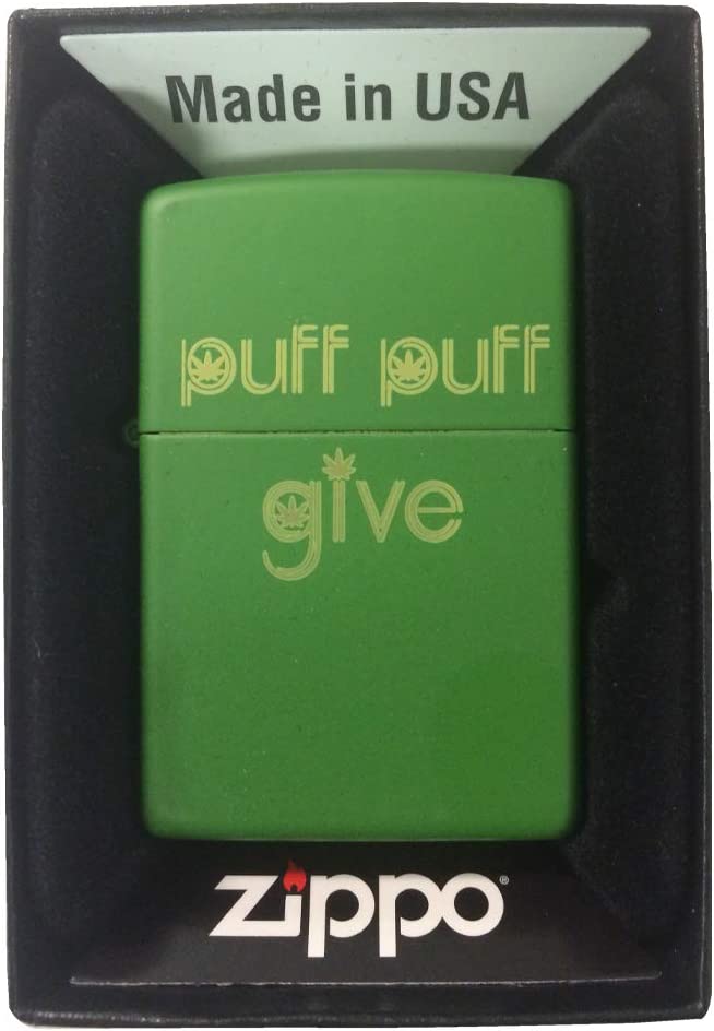 Puff Puff Give - Engraved Moss Green Matte Zippo Lighter