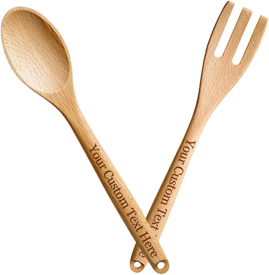 Customized Engraved OR Color Printed Wooden Spoons or Fork - Add Your Text - Available in 2 and 3 piece sets!