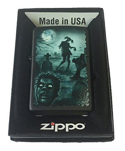 Zippo Custom Lighter - Graveyard Zombies w/ Ponytail Girl & Head Stones Black Matte