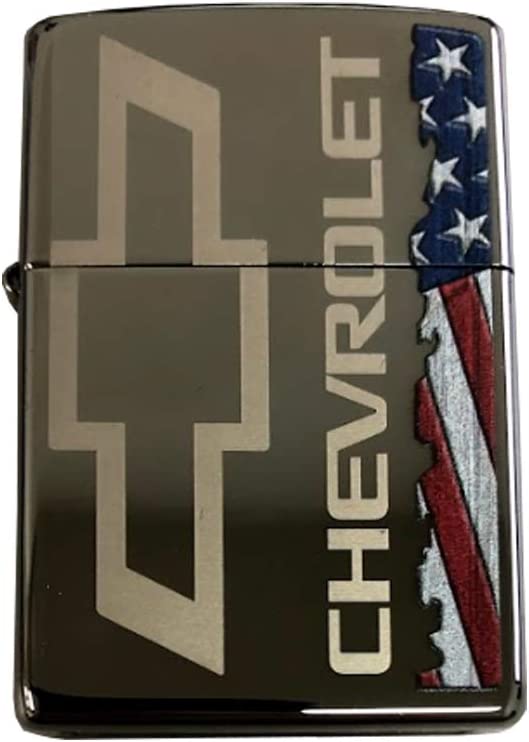 Chevrolet Bowtie Logo with American Flag - Black Ice Zippo Lighter