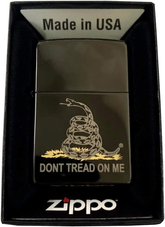 Don't Tread On Me Rattlesnake Gadsden Flag - 2 Tone Engraved High Polish Black/Ebony Zippo Lighter