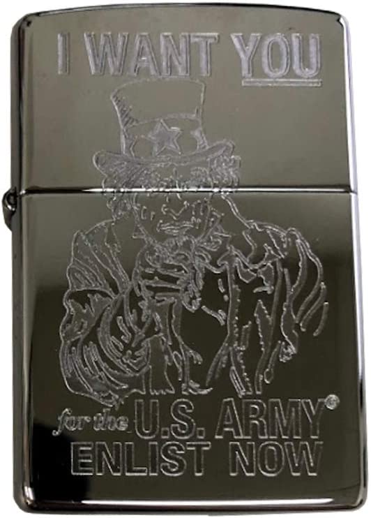 U.S. Army Uncle Sam I Want You Military Enlistment Recruitment Poster - Engraved High Polish Chrome Zippo Lighter