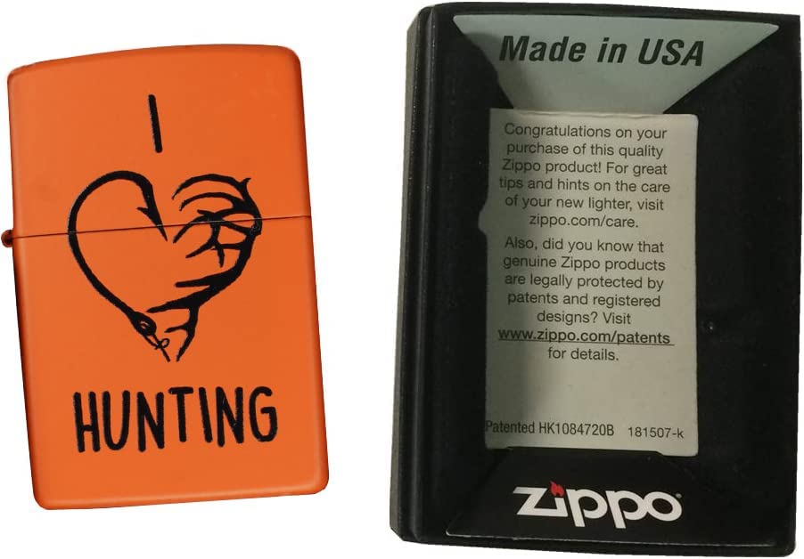 I Love Hunting Heart Design - Orange Matte Zippo Lighter
