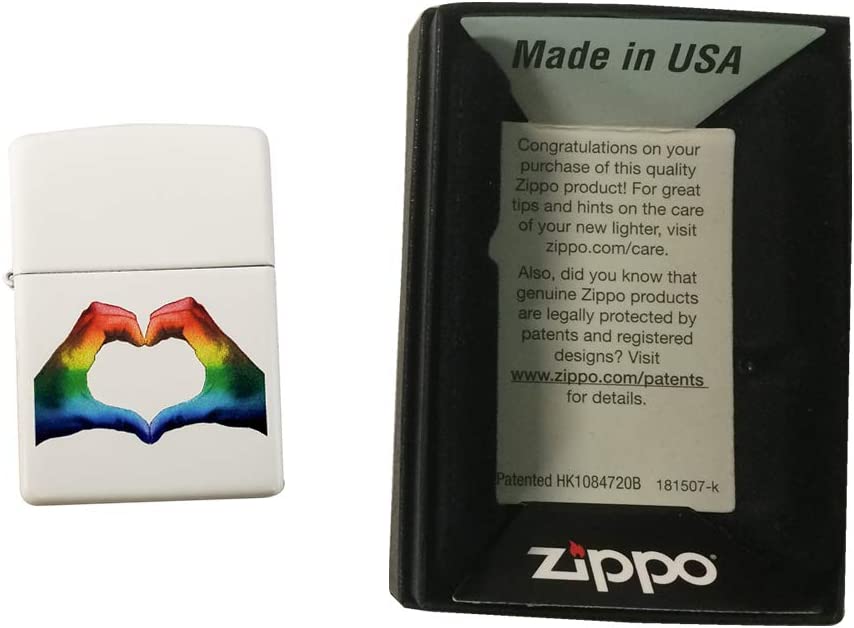 Rainbow Pride Heart Hands - White Matte Zippo Lighter