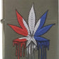 Drippy Pot Weed Leaf with USA Patriotic Flag Colors - Brushed Chrome Zippo Lighter