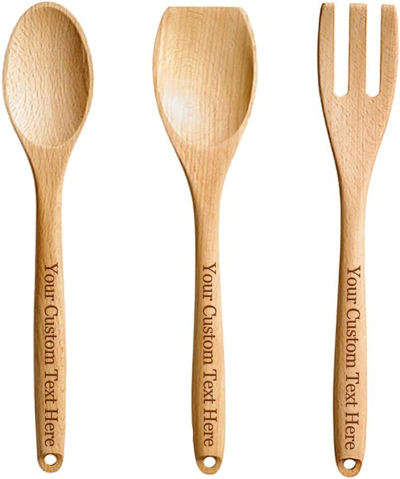 Customized Engraved OR Color Printed Wooden Spoons or Fork - Add Your Text - Available in 2 and 3 piece sets!