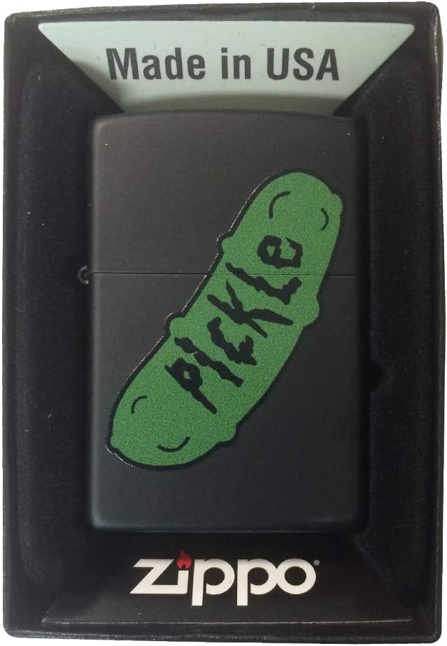 Green Pickle Cartoon Parody - Black Matte Zippo Lighter