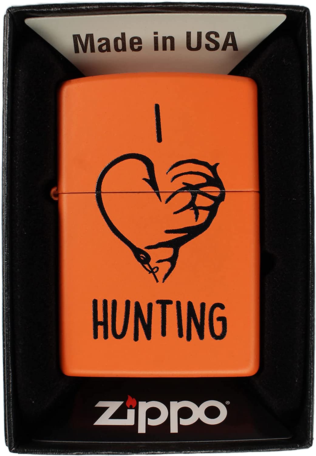 I Love Hunting Heart Design - Orange Matte Zippo Lighter