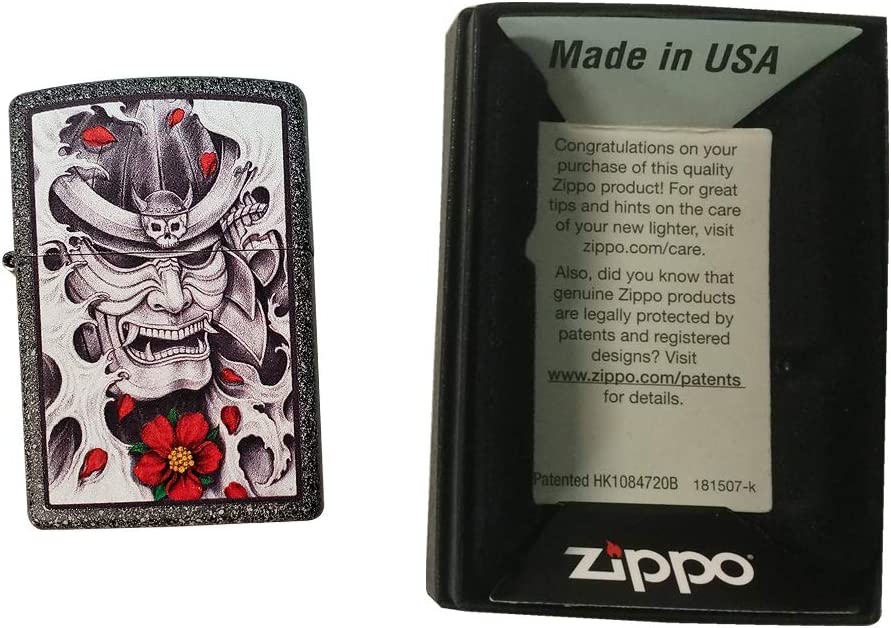 Red Flower Samurai Oni - Iron Stone Zippo Lighter