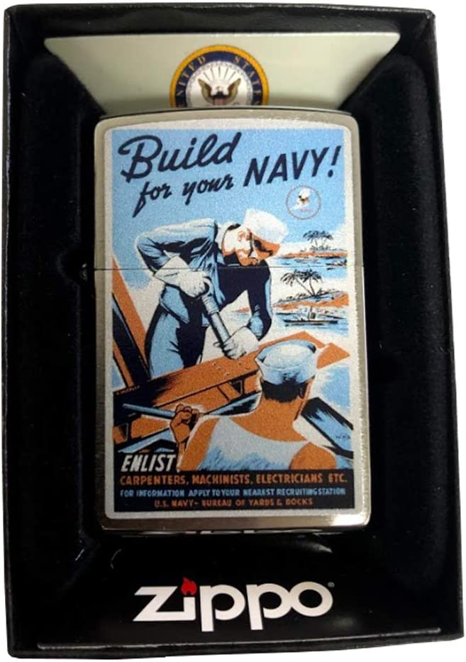 Build For Your Navy US Navy Enlistment Recruitment Poster - Brushed Chrome Zippo Lighter