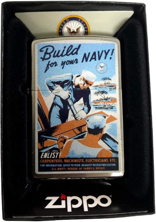 Build For Your Navy US Navy Enlistment Recruitment Poster - Brushed Chrome Zippo Lighter