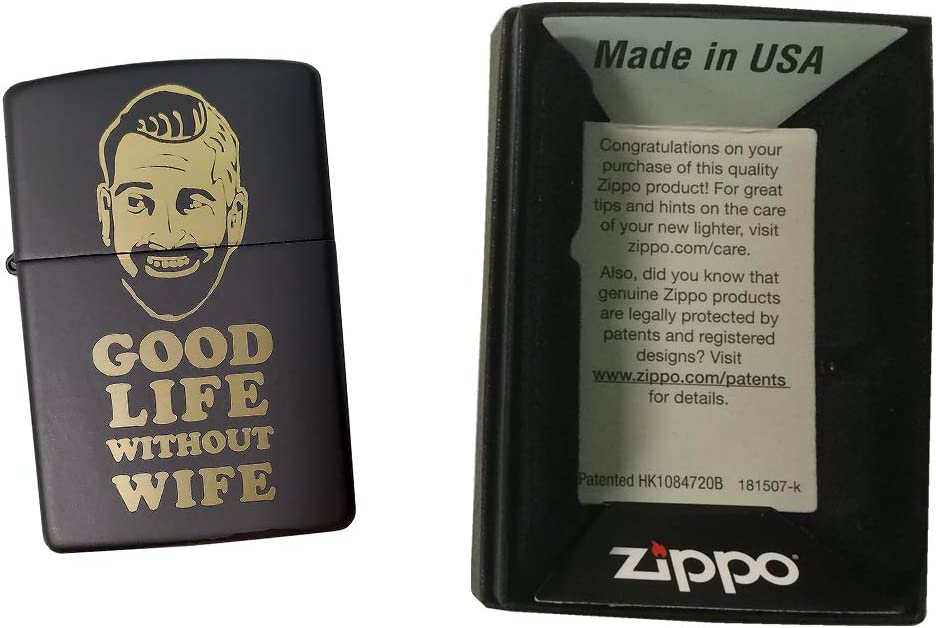 Good Life Without Wife - Engraved Black Matte Zippo Lighter