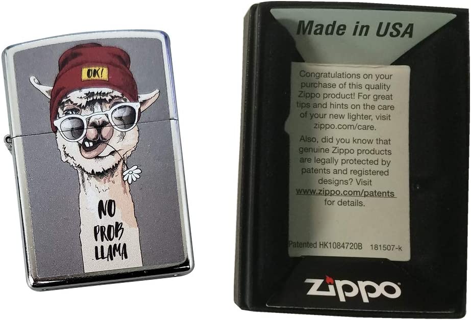 Beanie Wearing No Prob Llama - Street Chrome Zippo Lighter