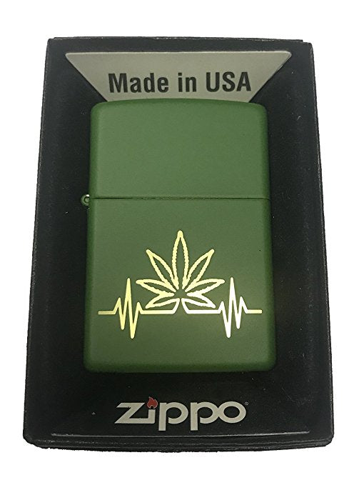 Leaf Heart Beat Design - Engraved Moss Green Matte Zippo Lighter