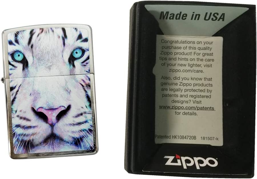 Majestic White Tiger Big Cat Face - Brushed Chrome Zippo Lighter