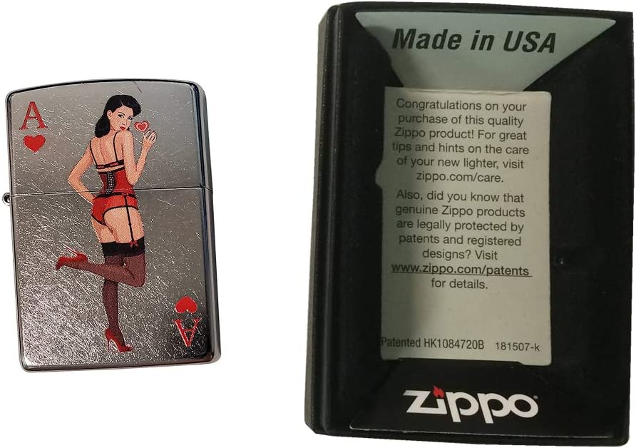Ace of Hearts Woman Playing Card - Street Chrome Zippo Lighter