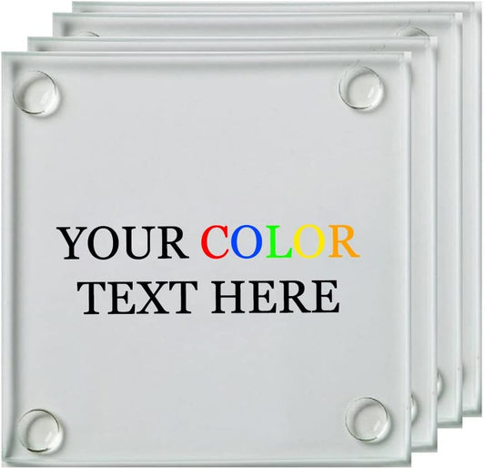Customized Engraved OR Color Printed Square Glass Coasters, Set of 4 - Add Your Text, Logo, or Photo