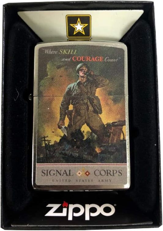 US Army Signal Corps Soldier Courage - Brushed Chrome Zippo Lighter